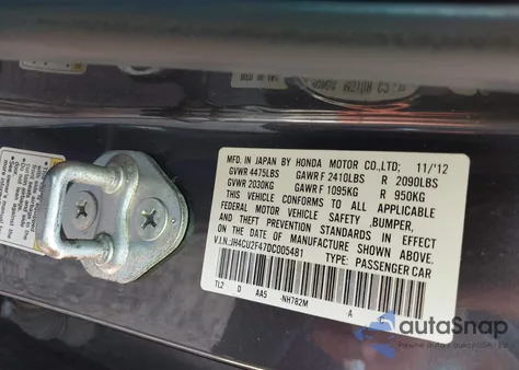2013 Acura Tsx 2.4 from USA, damaged, VIN JH4CU2F47DC005481